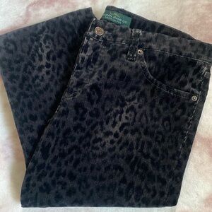 Ralph Lauren Corduroy Pants Womens 10 Modern Straight Leg Black Leopard Print